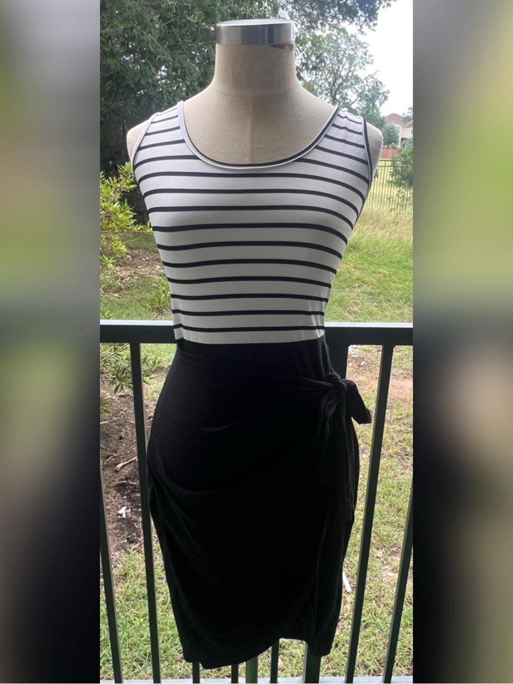 SHEIN Striped Black & White Sleeveless Wrap Dress